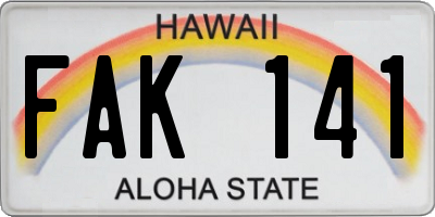 HI license plate FAK141