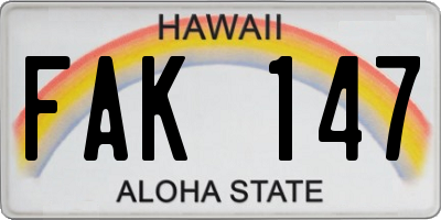 HI license plate FAK147