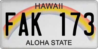 HI license plate FAK173