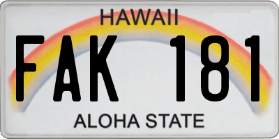 HI license plate FAK181