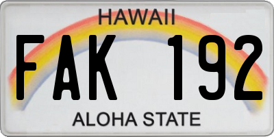 HI license plate FAK192