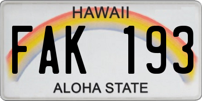 HI license plate FAK193