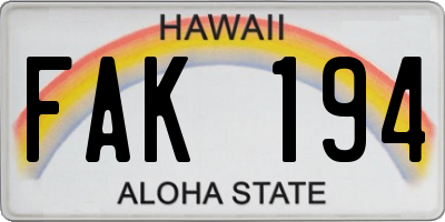 HI license plate FAK194