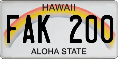 HI license plate FAK200