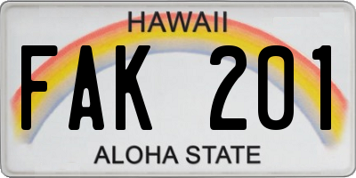 HI license plate FAK201