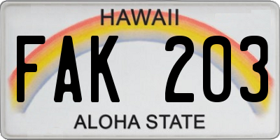 HI license plate FAK203