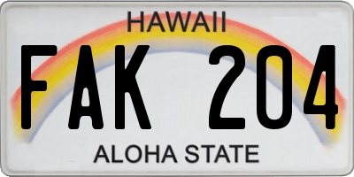 HI license plate FAK204