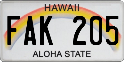 HI license plate FAK205