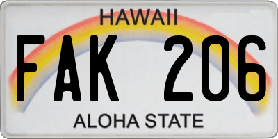HI license plate FAK206