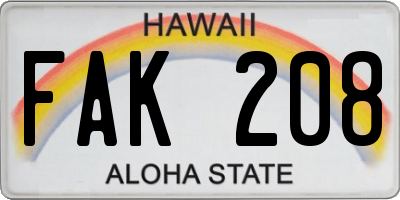HI license plate FAK208