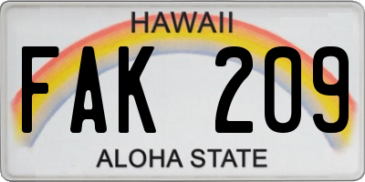 HI license plate FAK209