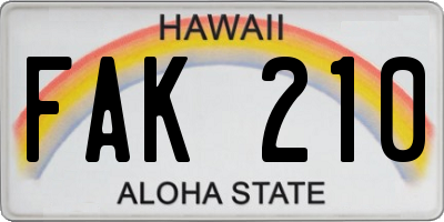 HI license plate FAK210