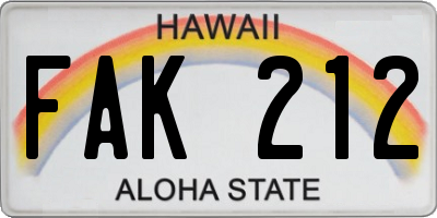 HI license plate FAK212