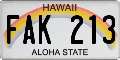 HI license plate FAK213