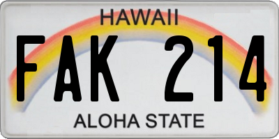 HI license plate FAK214