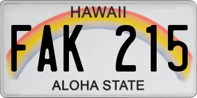 HI license plate FAK215