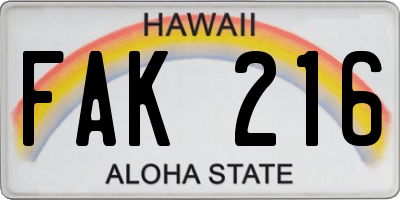 HI license plate FAK216