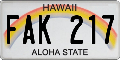 HI license plate FAK217