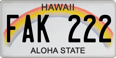 HI license plate FAK222
