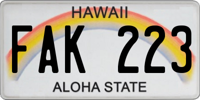 HI license plate FAK223