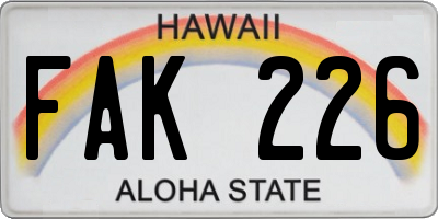 HI license plate FAK226