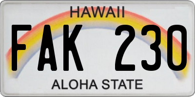 HI license plate FAK230
