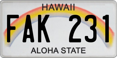 HI license plate FAK231