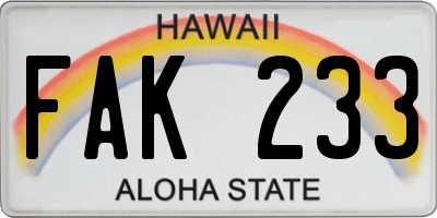 HI license plate FAK233