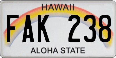 HI license plate FAK238