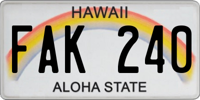 HI license plate FAK240