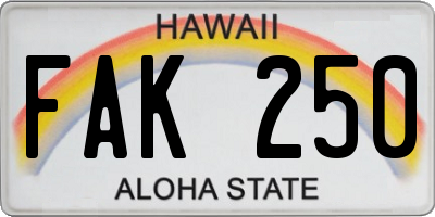 HI license plate FAK250