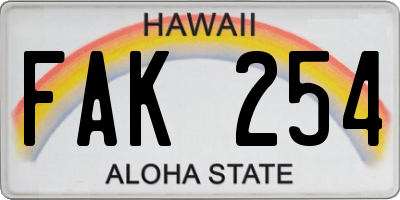 HI license plate FAK254
