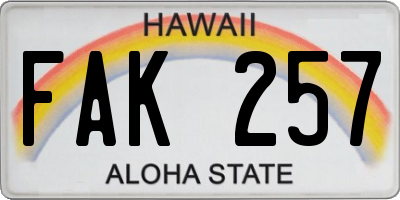 HI license plate FAK257