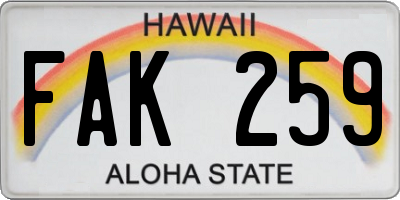 HI license plate FAK259