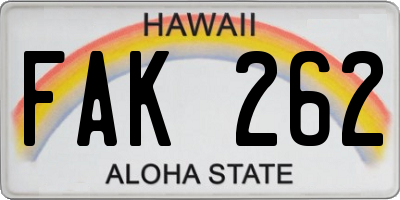 HI license plate FAK262