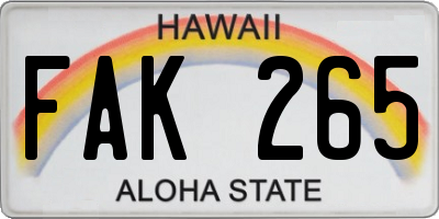 HI license plate FAK265