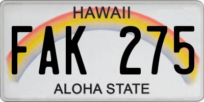 HI license plate FAK275