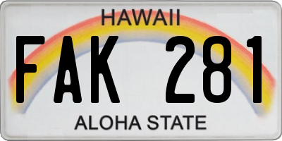 HI license plate FAK281