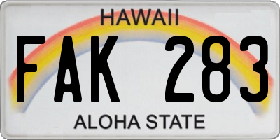 HI license plate FAK283