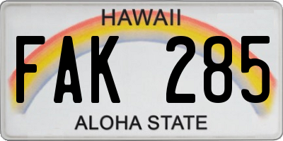 HI license plate FAK285