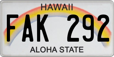 HI license plate FAK292