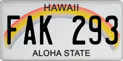 HI license plate FAK293