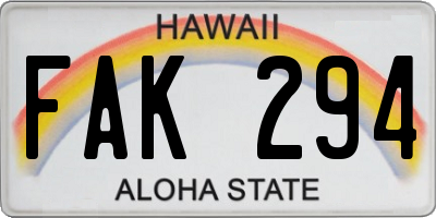 HI license plate FAK294