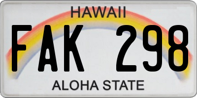 HI license plate FAK298