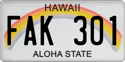 HI license plate FAK301
