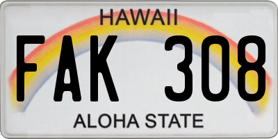HI license plate FAK308
