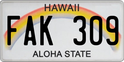 HI license plate FAK309