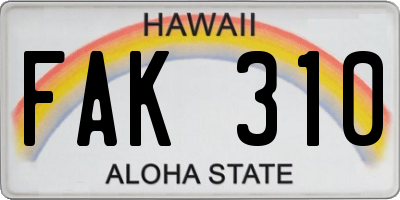 HI license plate FAK310