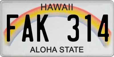 HI license plate FAK314