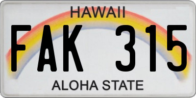 HI license plate FAK315